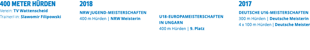 400 meter H rden Verein  TV Wattenscheid Trainer -in  Slawomir Filipowski  2018 NRW Jugend-meisterschaften 400 m H rd   