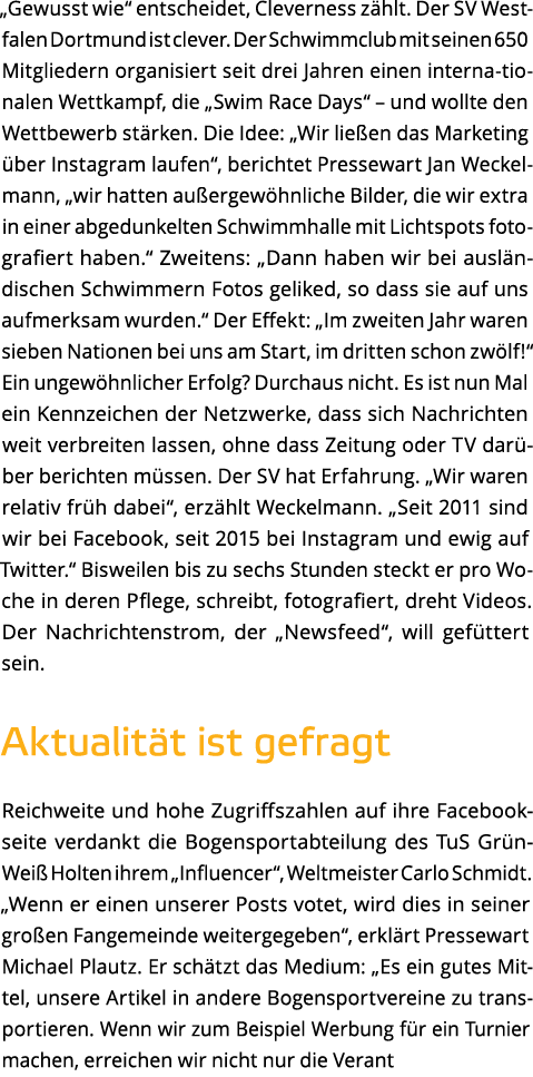   Gewusst wie  entscheidet  Cleverness z hlt  Der SV Westfalen Dortmund ist clever  Der Schwimmclub mit seinen 650 Mi   