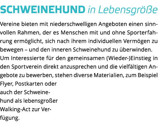  SCHWEINEHUND in Lebensgr  e Vereine bieten mit niederschwelligen Angeboten einen sinnvollen Rahmen  der es Menschen    