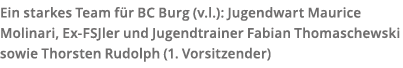 Ein starkes Team f r BC Burg  v l    Jugendwart Maurice Molinari  Ex-FSJler und Jugendtrainer Fabian Thomaschewski so   
